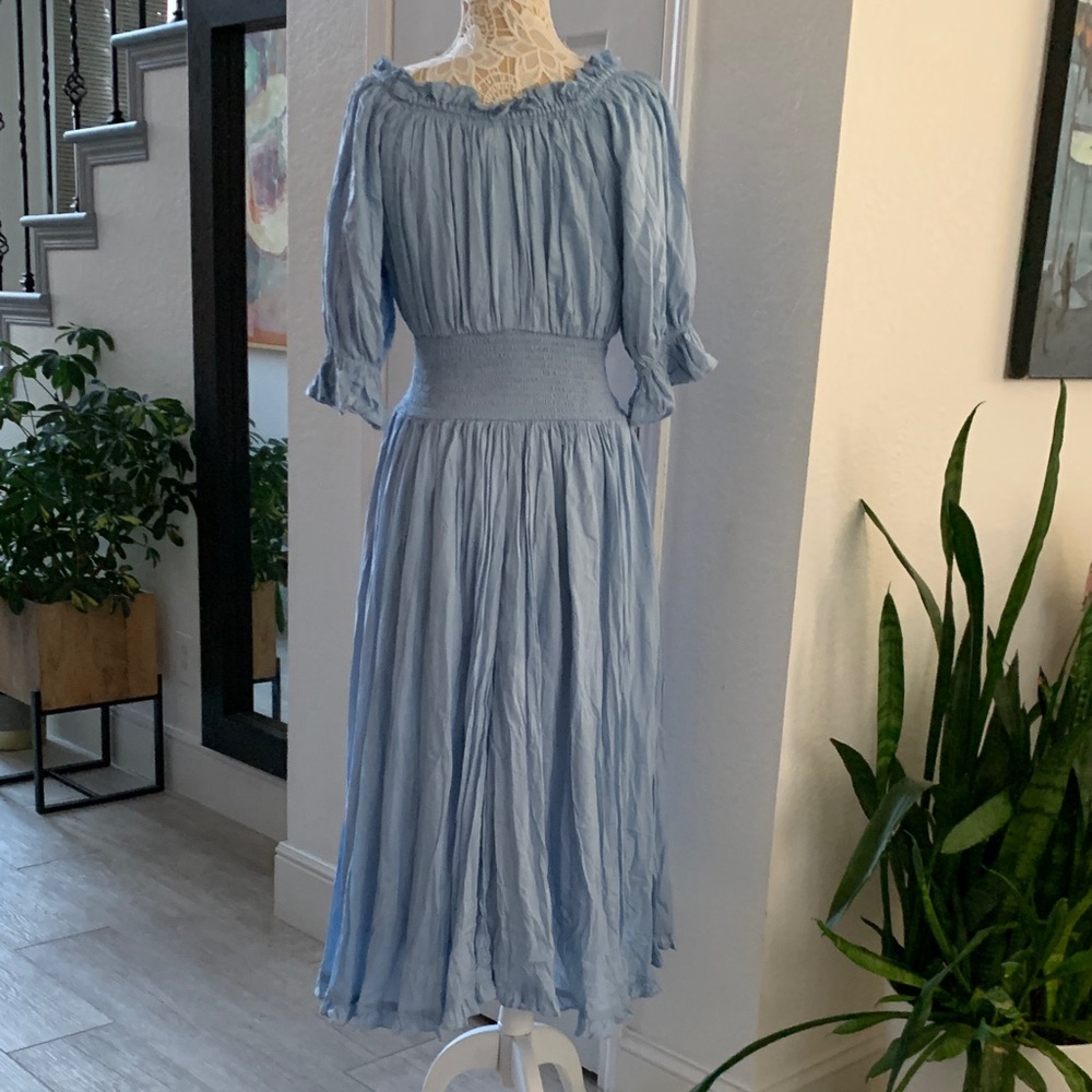 JessaKae | Blue Smocked Midi Dress Medium Cottagecore Puff Sleeve Romantic - Picture 3 of 9